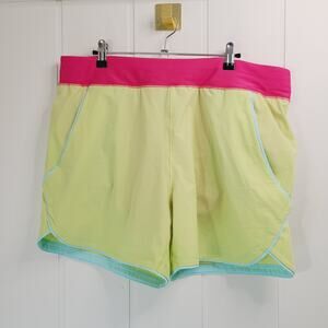Lands' End Women's 5" Quick Dry Elastic Waist Swim Shorts Yellow pink size 16